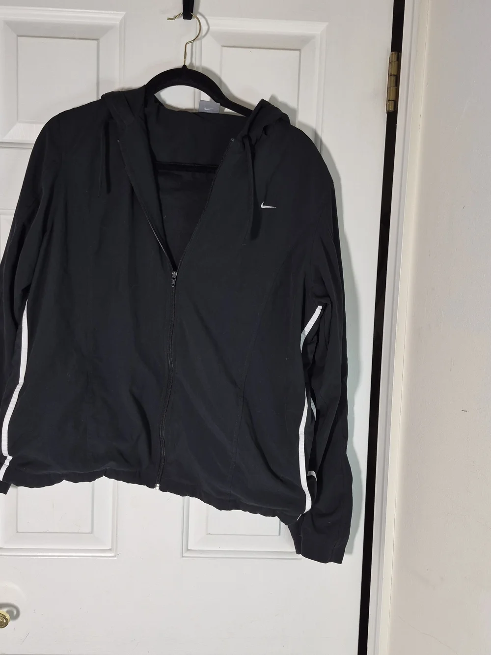 Nike Black Hooded Bomber Jacket with White Side Stripes